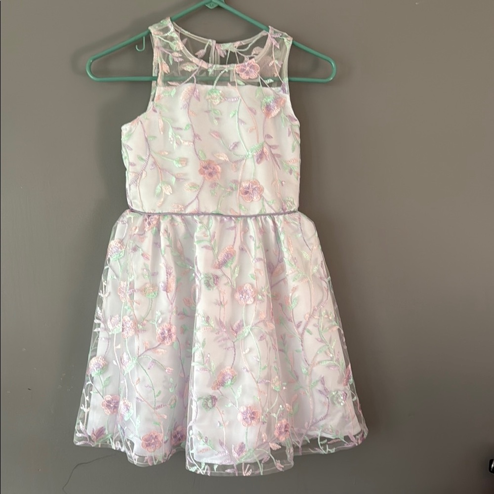 Rare Editions White and Pink Formal A-Line Dress